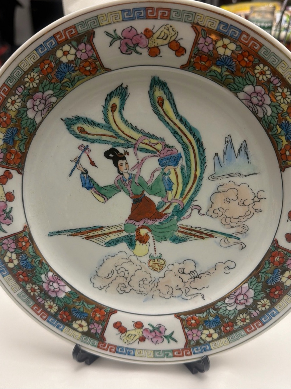 CHINESE CHINOISENE ROSE FAMILLE Plate 10.2”Wide Hand painted Gold Accent